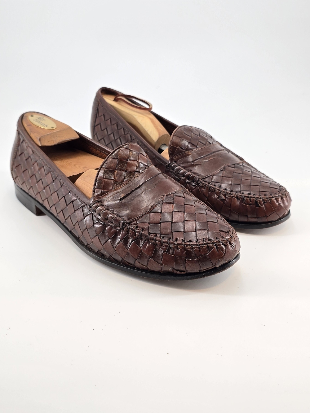 Allen Edmonds Brown Woven Leather Penny Loafers 9 D St. Lucia